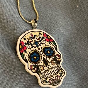 Colorful Sugar Skull Pendant Necklace